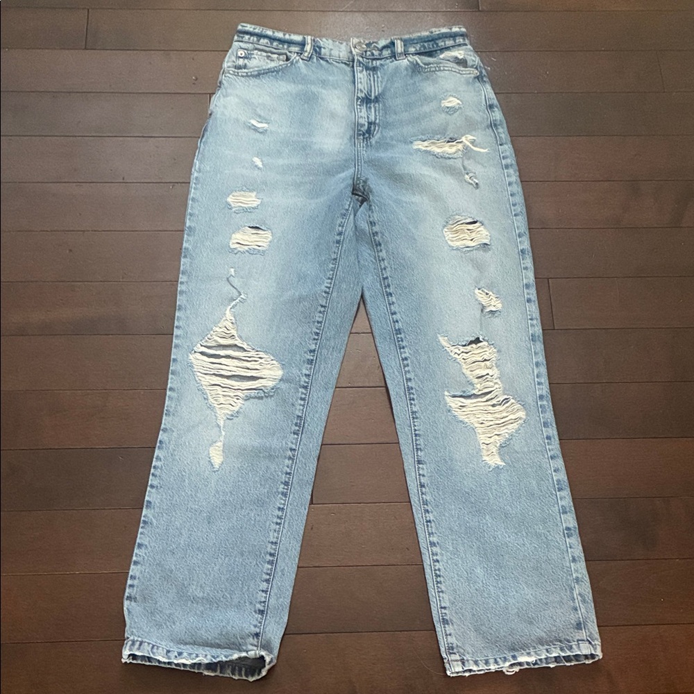 Garage Distressed Straight Blue Jeans